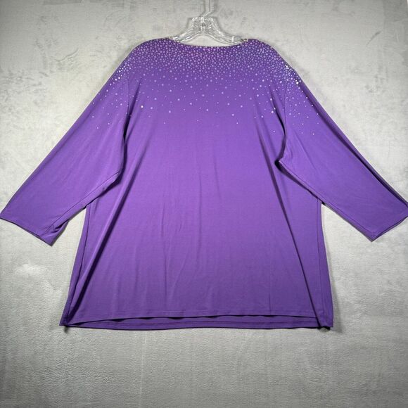 Susan Graver Womens Top Plus 2X Purple Dots Liquid Knit 3/4 Sleeve Scoop Neck - Picture 2 of 8